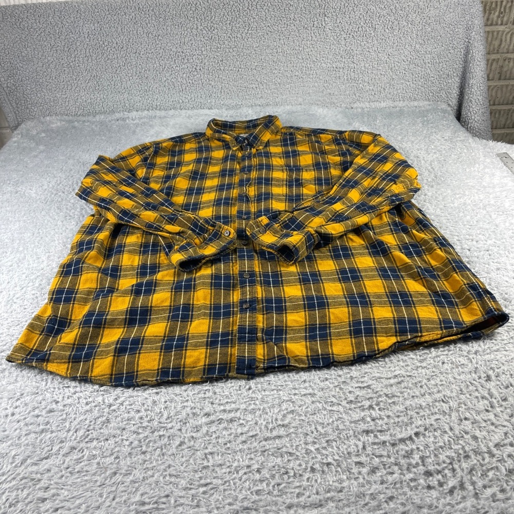 St Johns Bay Mens 3XLT Yellow Navy Blue Plaid Super Soft Cotton Flannel Shirt